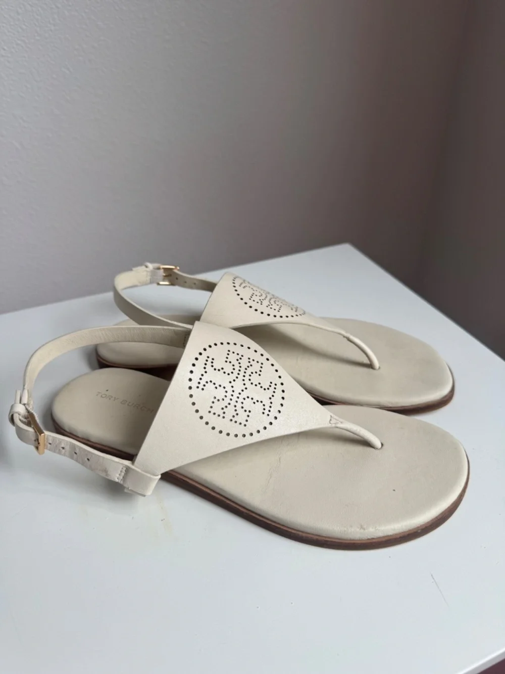 Tory Burch Capri Perf Sandals Light Cream Size6